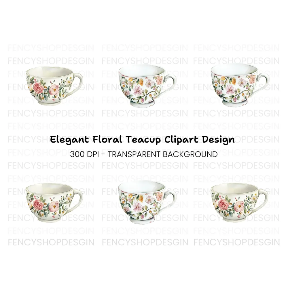 Elegant Floral Teacups Clipart Bundle