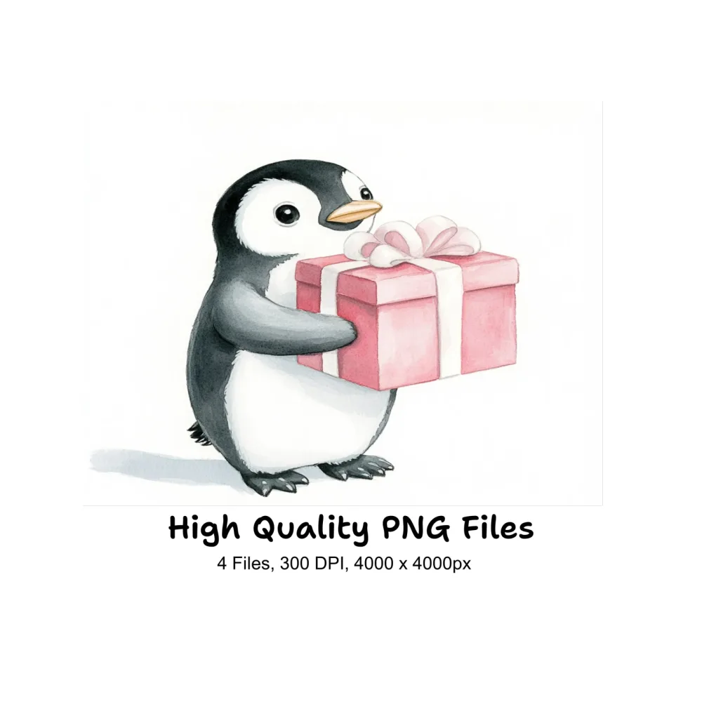 Cute Penguin with Gift Box Clipart Bundle