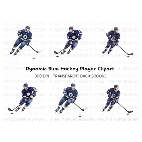 Dynamic Blue Hockey Players Clipart Bundle