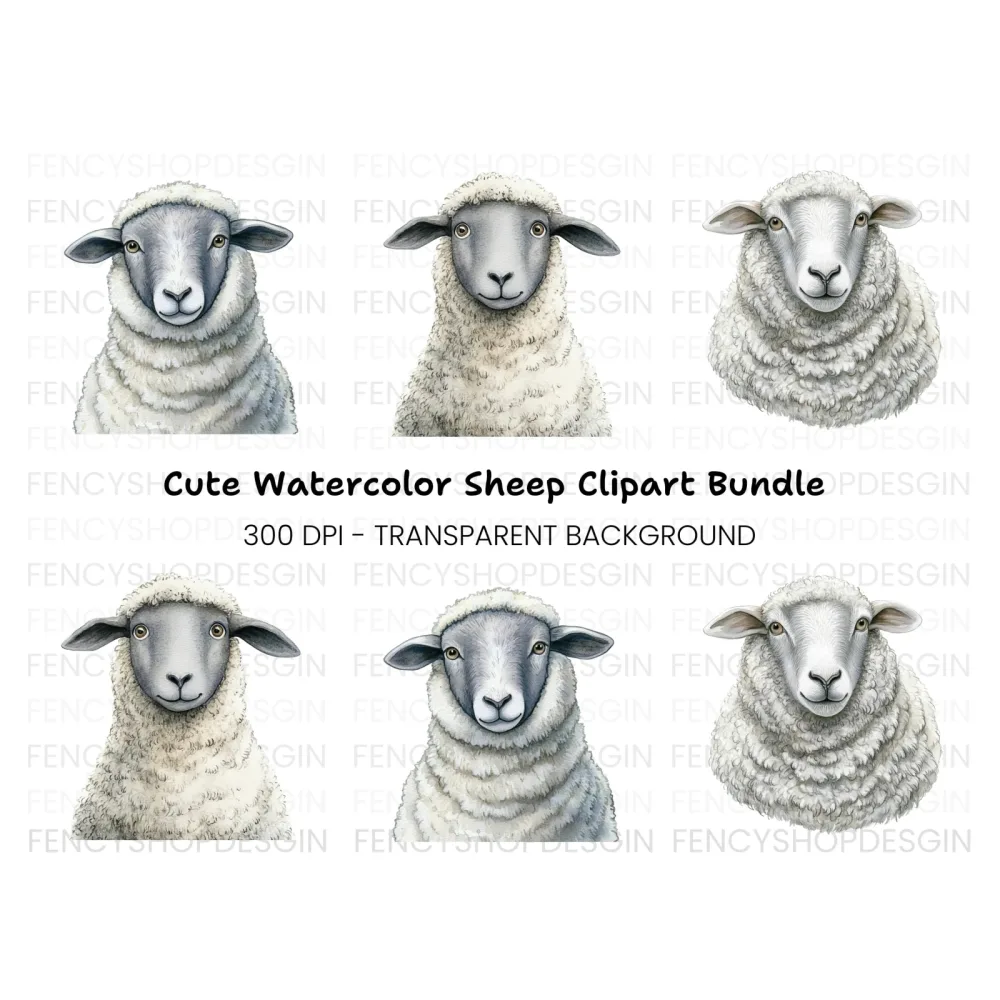 Grey Faced Sheep Clipart Bundle