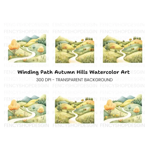 Autumn Hills Landscape Path Clipart Bundle