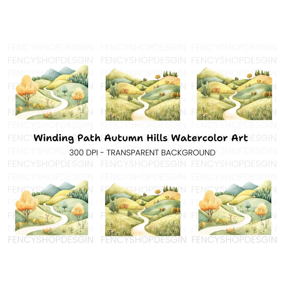 Autumn Hills Landscape Path Clipart Bundle