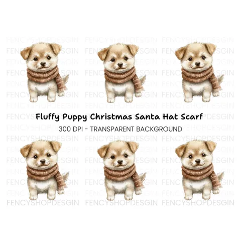 Cute Puppy in Scarf Winter Clipart Bundle