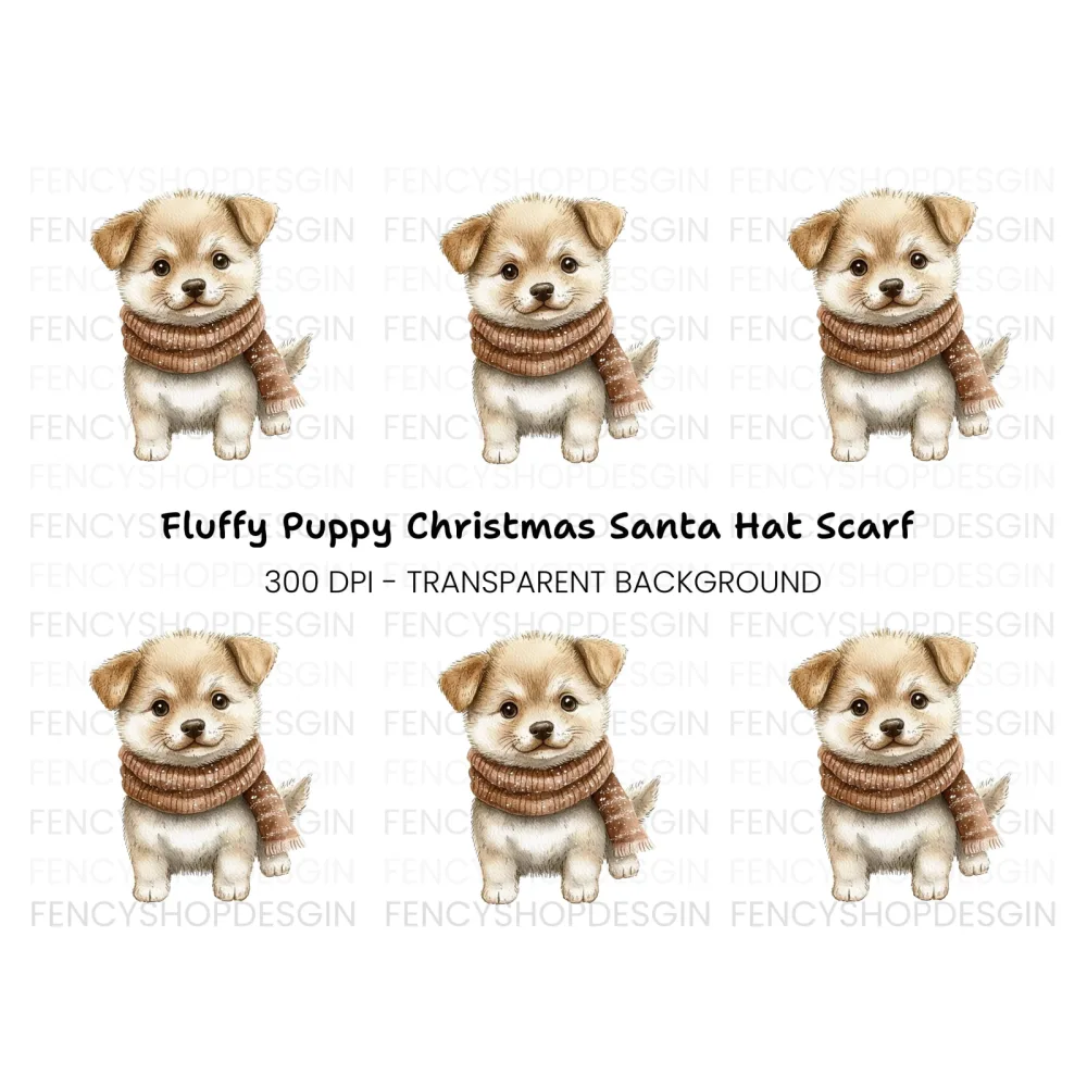 Cute Puppy in Scarf Winter Clipart Bundle