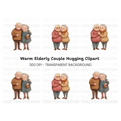 Happy Senior Couples Hugging Clipart Bundle