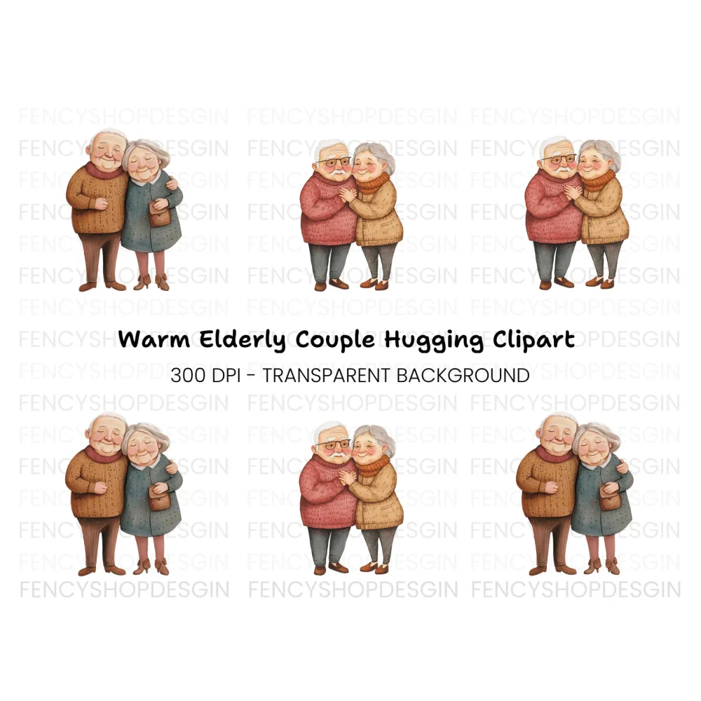 Happy Senior Couples Hugging Clipart Bundle