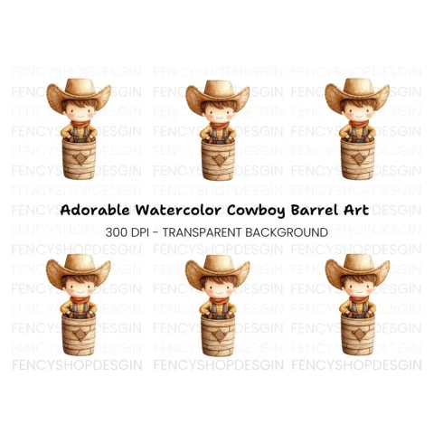 Adorable Cowboy in Barrel Clipart Bundle