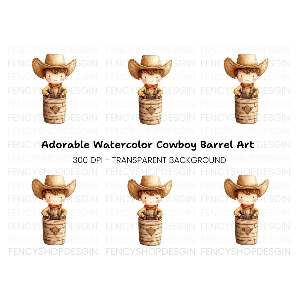 Adorable Cowboy in Barrel Clipart Bundle