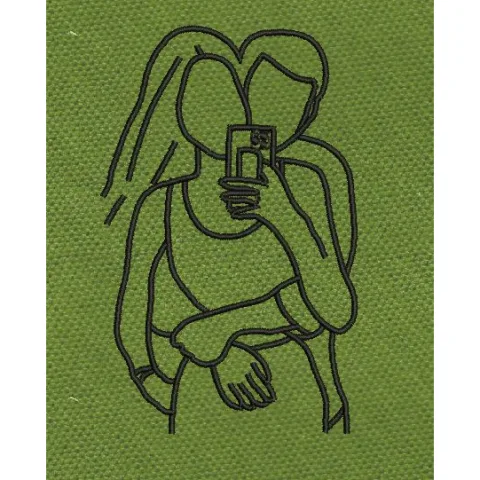Couple Black Line Art Embroidery Design