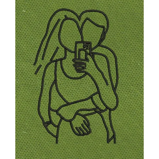 Couple Black Line Art Embroidery Design