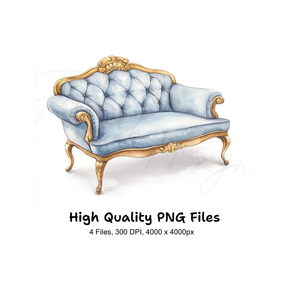Chic Blue French Armchair Clipart Bundle