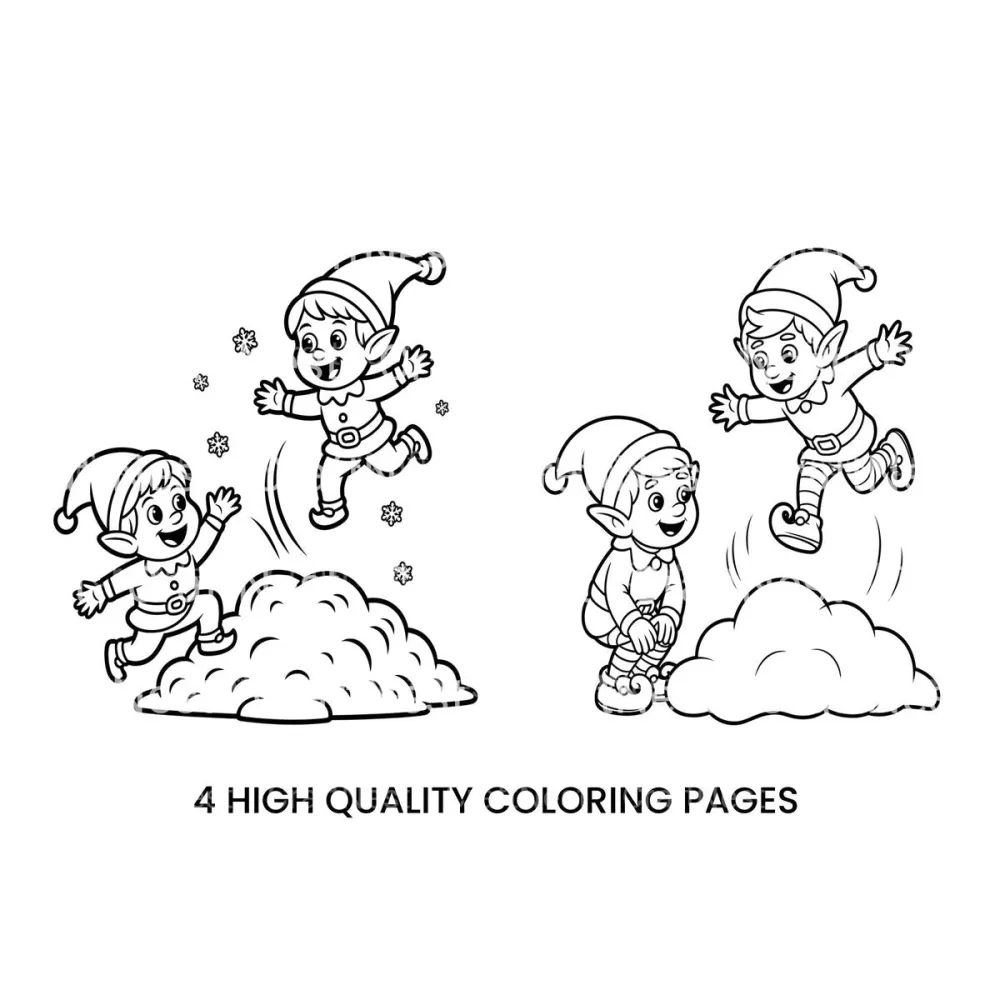Playful Elves Jumping in Snow Coloring Books