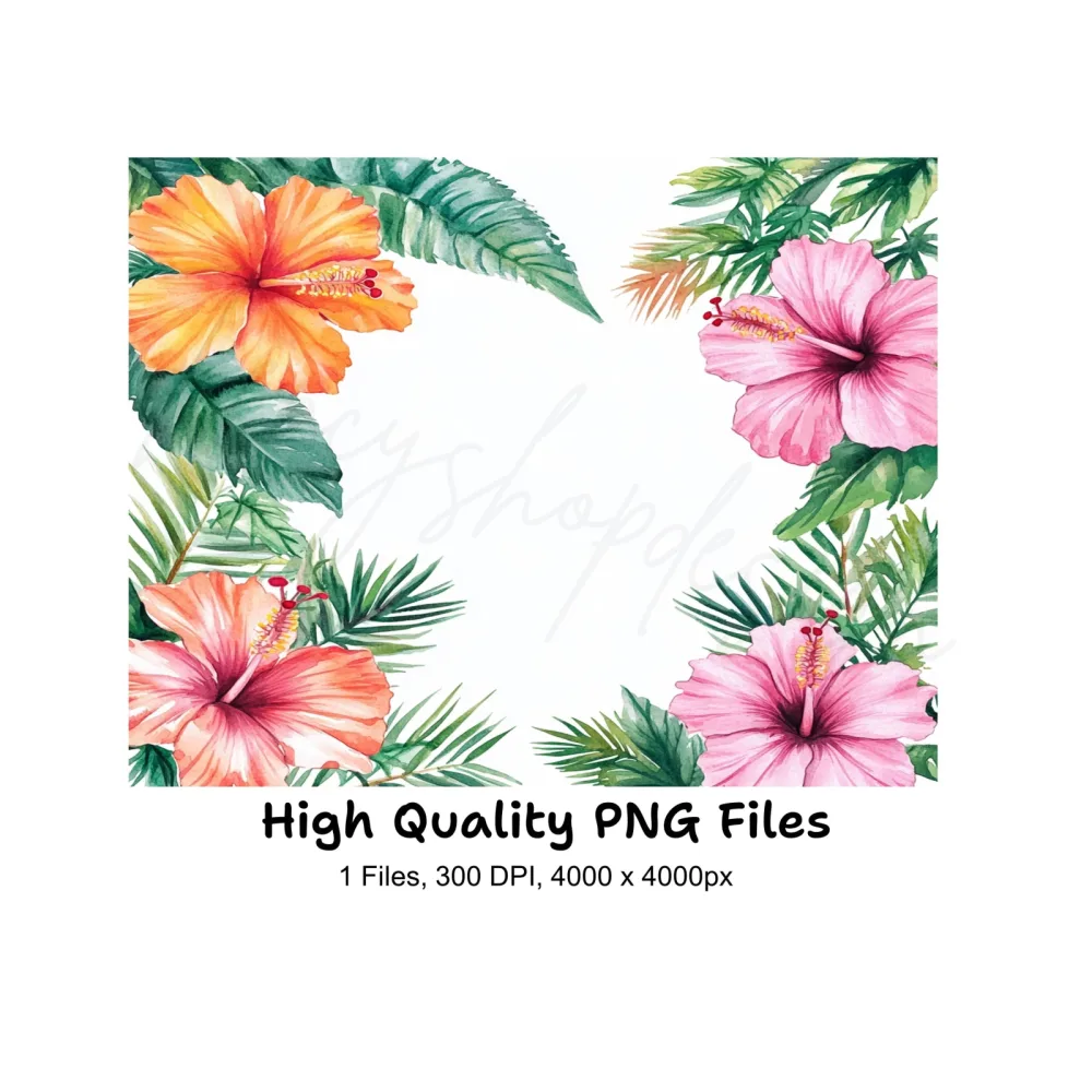Tropical Hibiscus Frame Clipart Bundle