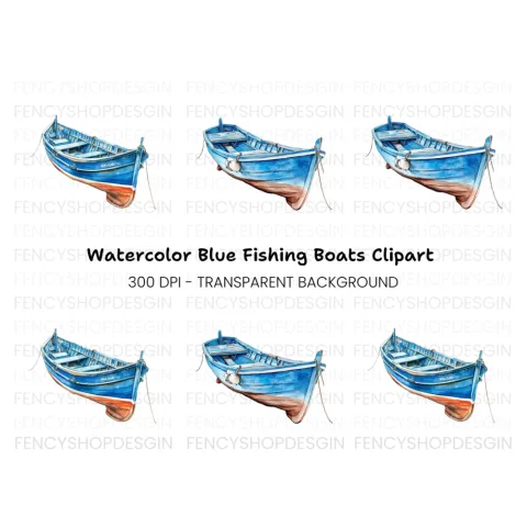 Blue Fishing Boats Clipart Bundle
