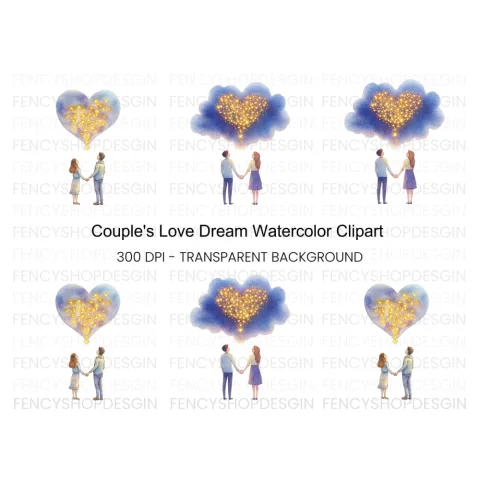 Dreamy Love Heart Couple Clipart Bundle