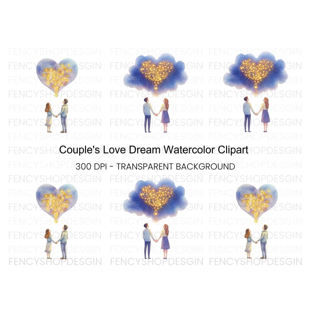 Dreamy Love Heart Couple Clipart Bundle