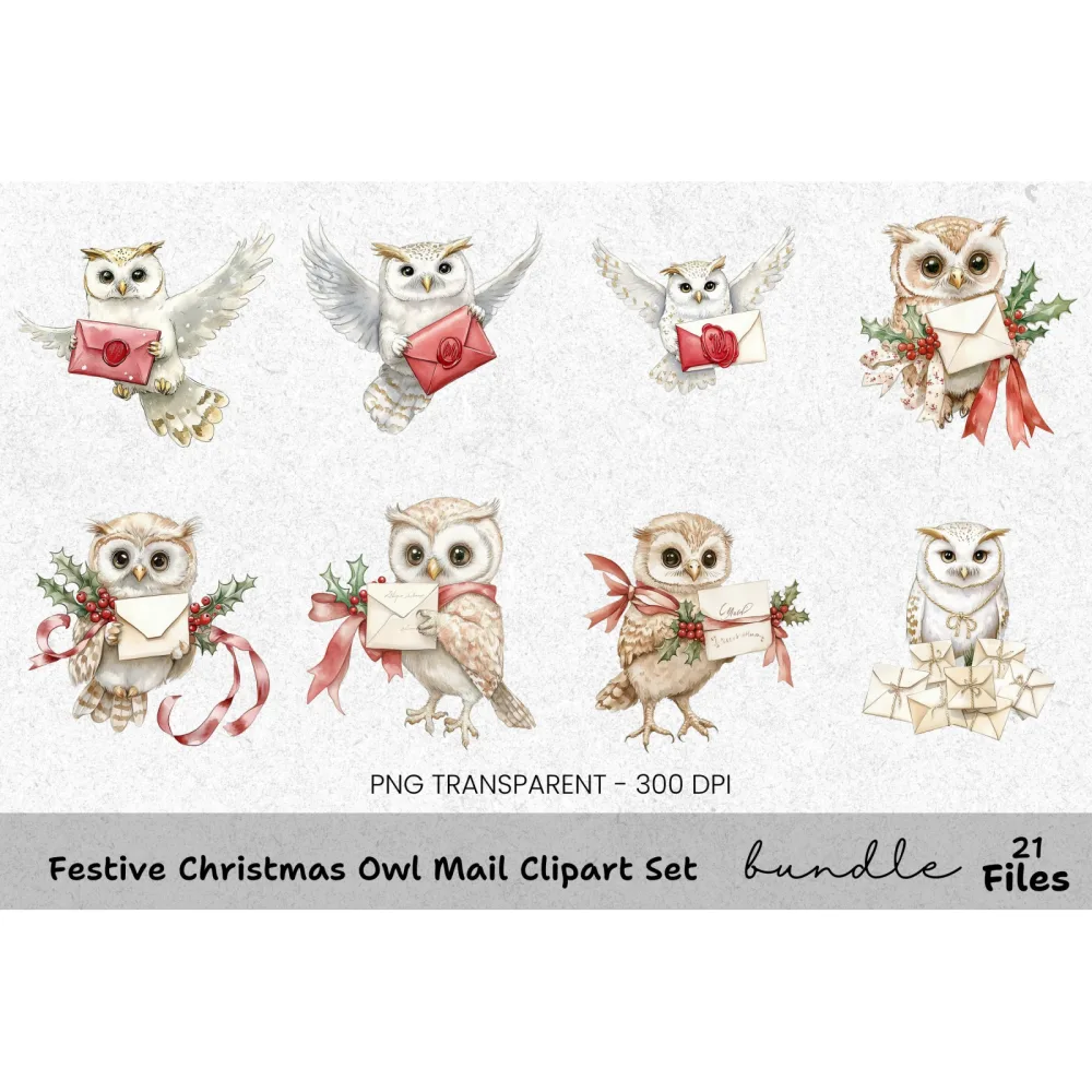 Christmas Owl Mail Clipart Bundle