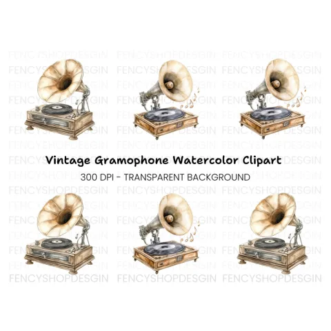 Vintage Gramophone Clipart Bundle