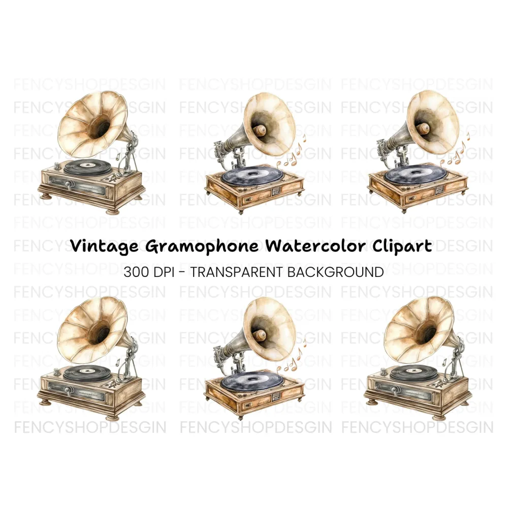 Vintage Gramophone Clipart Bundle