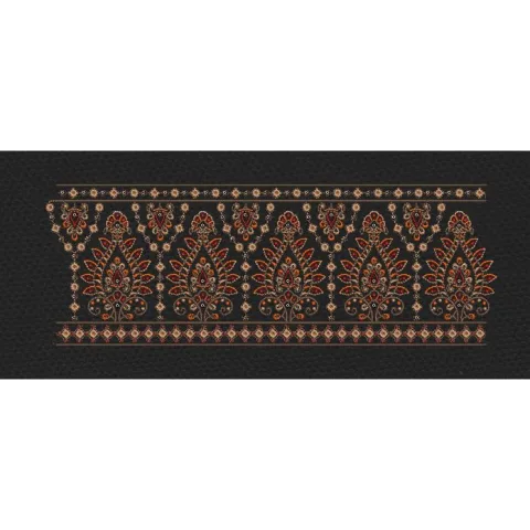 Floral Border Golden With Black Embroidery Design