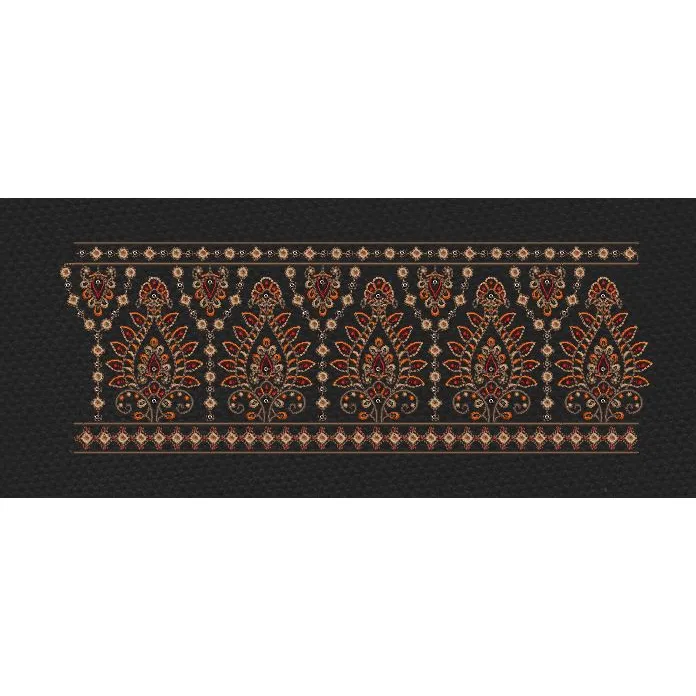Floral Border Golden With Black Embroidery Design