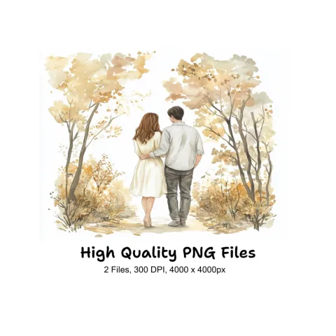 Couple Walking in Autumn Forest Clipart Bundle