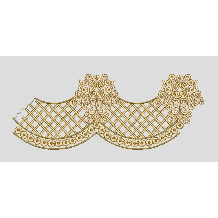 Lattice and Floral Scalloped Border Embroidery Design