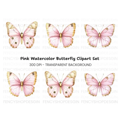 Pink and Gold Butterfly Clipart Bundle