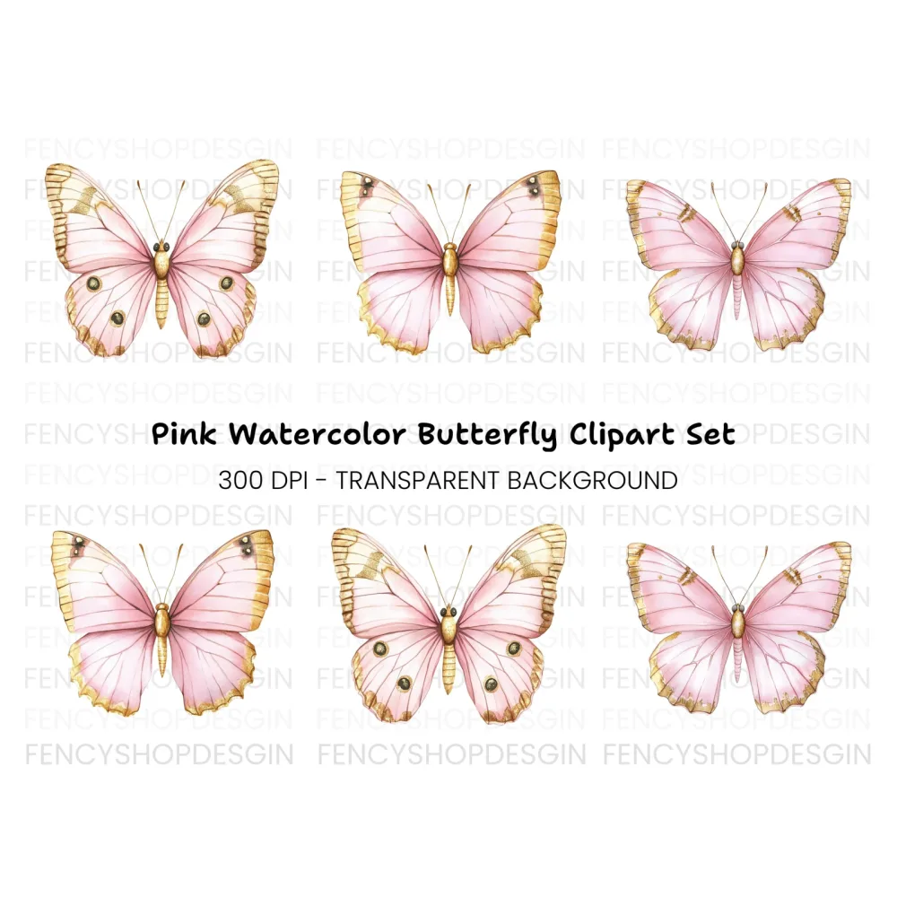 Pink and Gold Butterfly Clipart Bundle