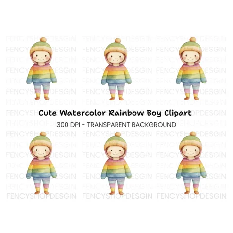 Cute Rainbow Outfit Child Clipart Bundle