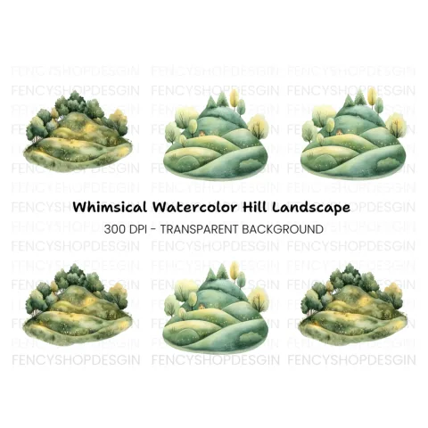 Green Hills Landscape Clipart Bundle