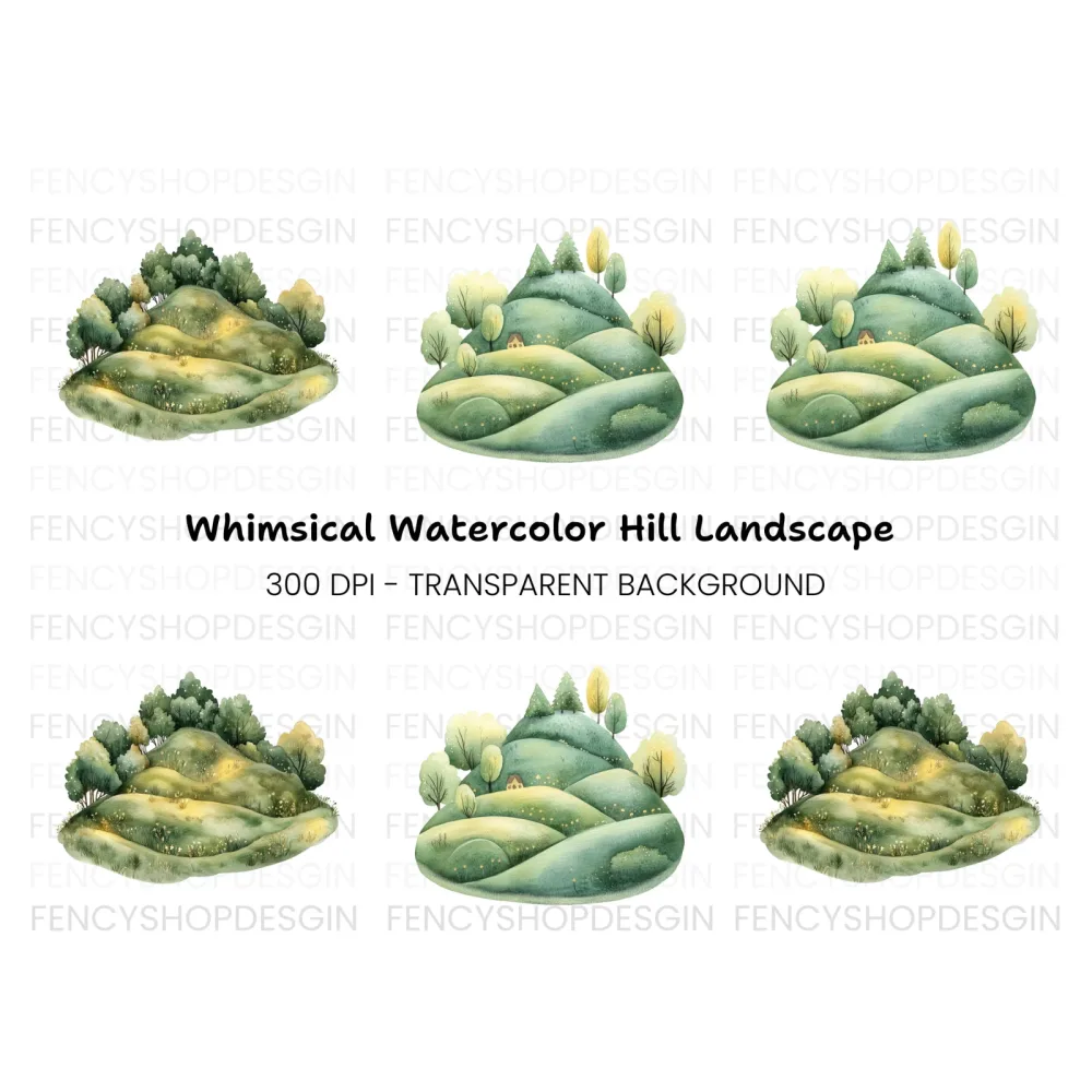 Green Hills Landscape Clipart Bundle