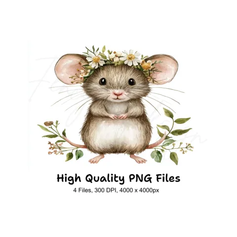 Cute Mouse with Flower Crown Clipart Bundle