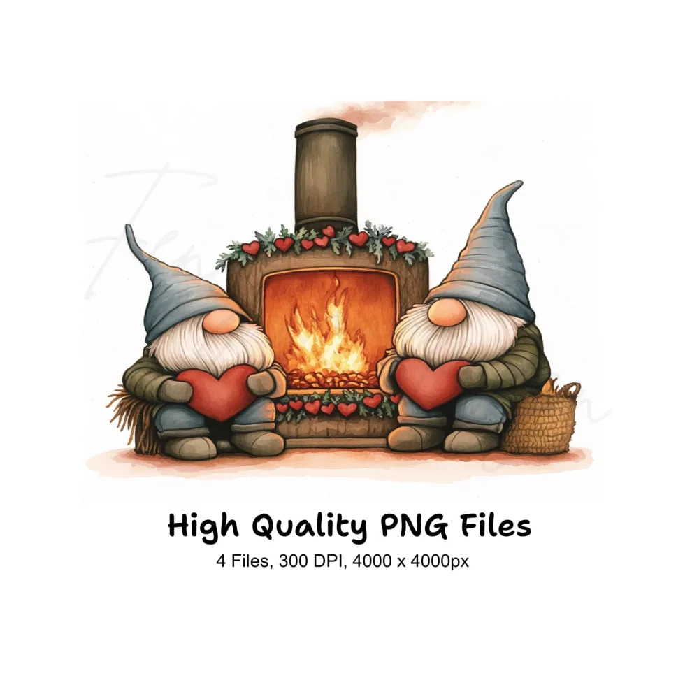 Gnomes by Fireplace Clipart Bundle