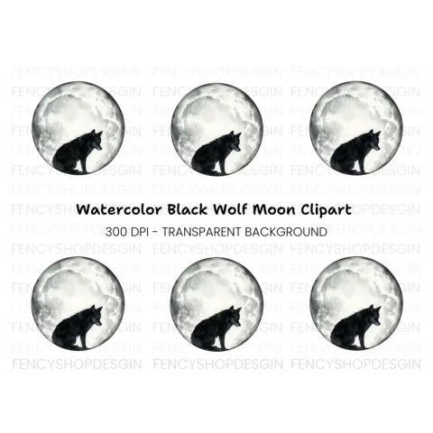Black Wolf Moon Clipart Bundle