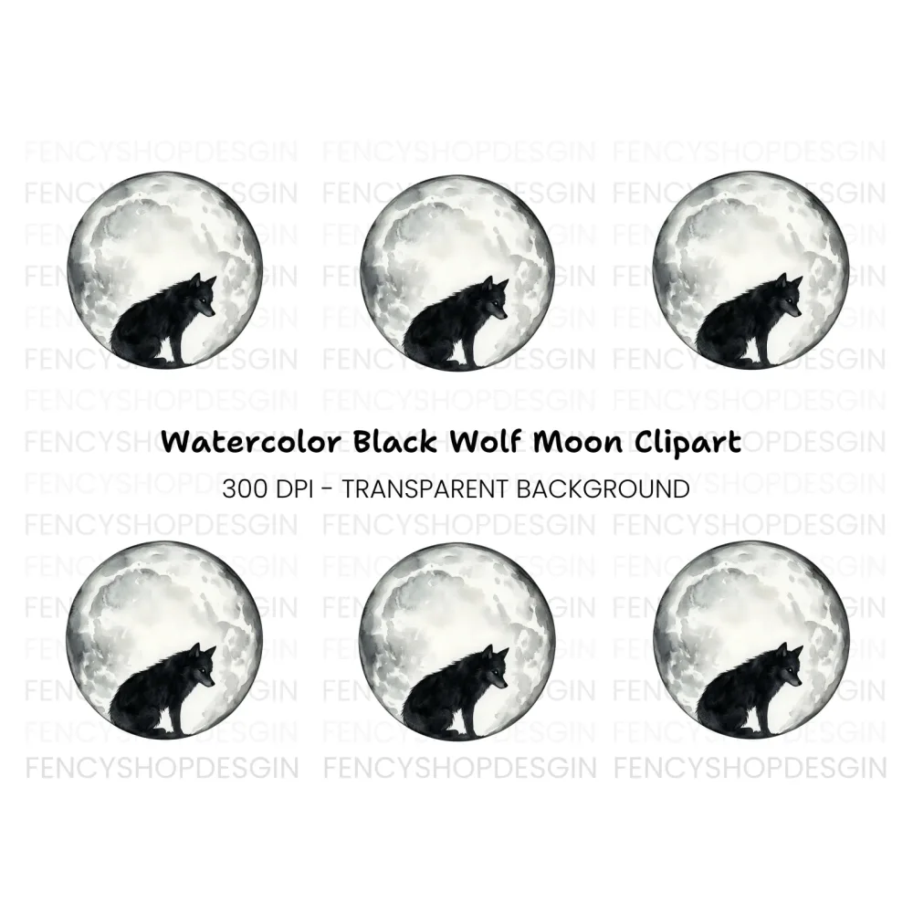 Black Wolf Moon Clipart Bundle