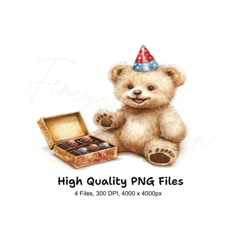Birthday Bear with Chocolates Clipart Bundle