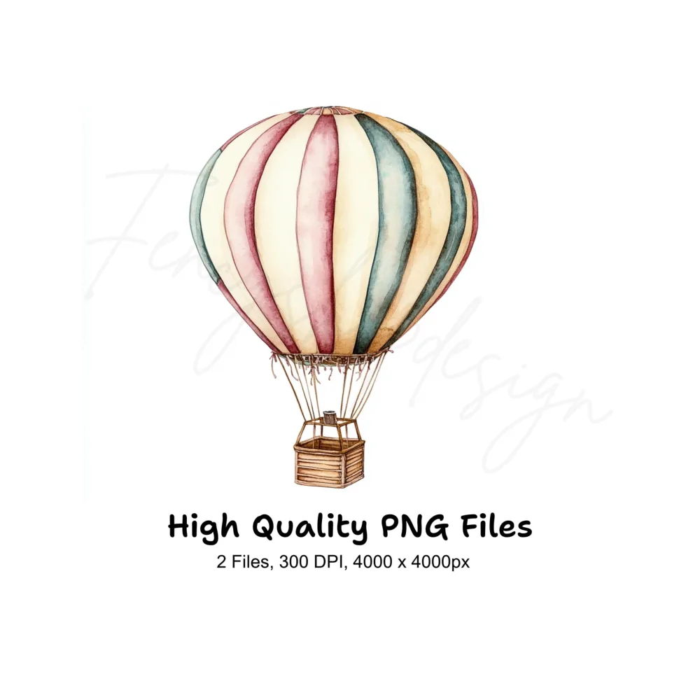 Vintage Striped Hot Air Balloon Clipart Bundle