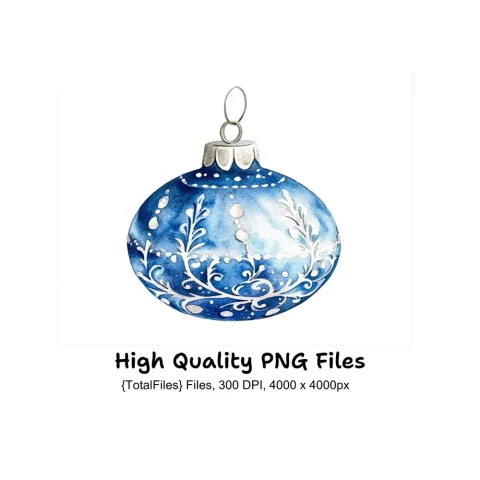 Blue Christmas Ornaments Clipart Bundle