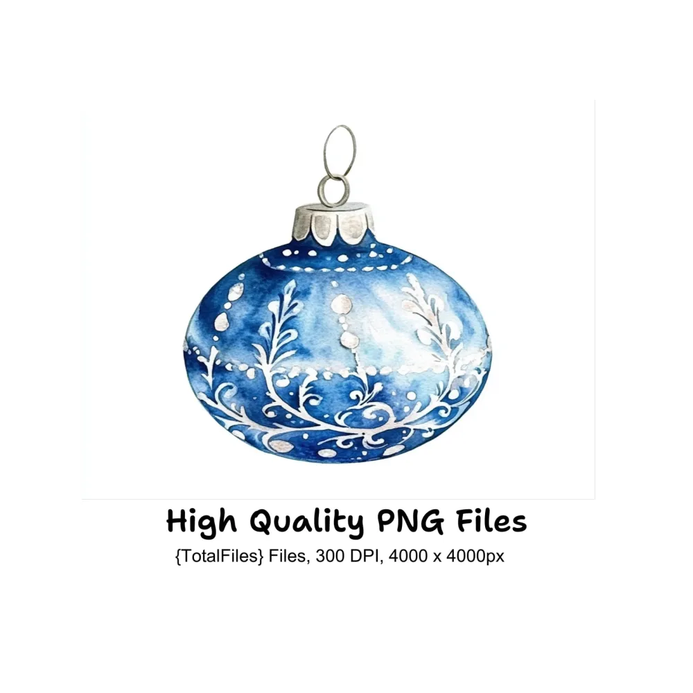 Blue Christmas Ornaments Clipart Bundle