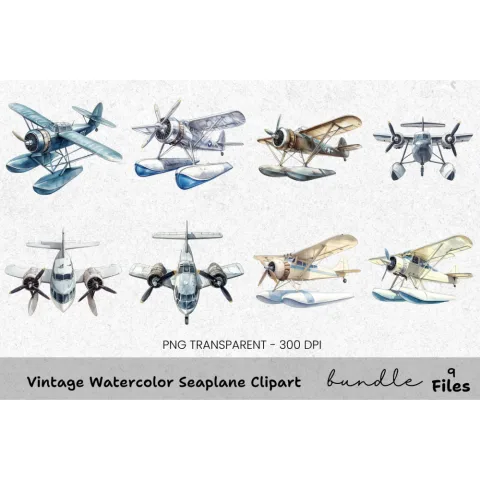 Vintage Seaplane Clipart Bundle