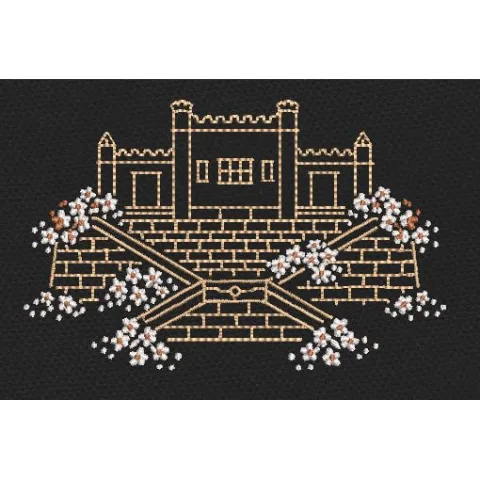 Castle Line Art Flowers Embroidery Design