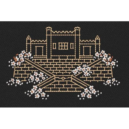 Castle Line Art Flowers Embroidery Design