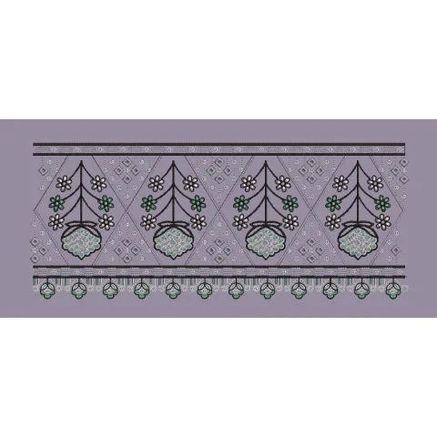 Geometric Diamond Lattice with Hanging Floral Clusters Embroidery Design