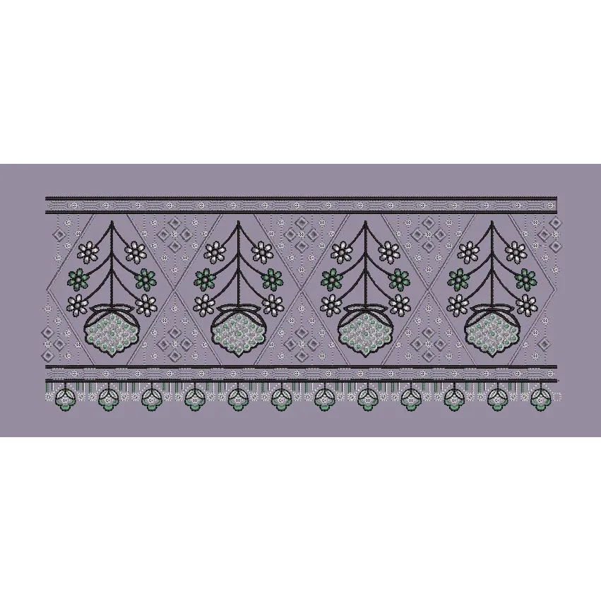 Geometric Diamond Lattice with Hanging Floral Clusters Embroidery Design