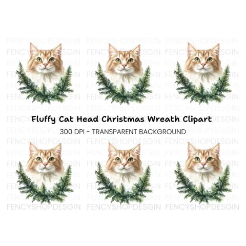 Cat Christmas Wreath Clipart Bundle