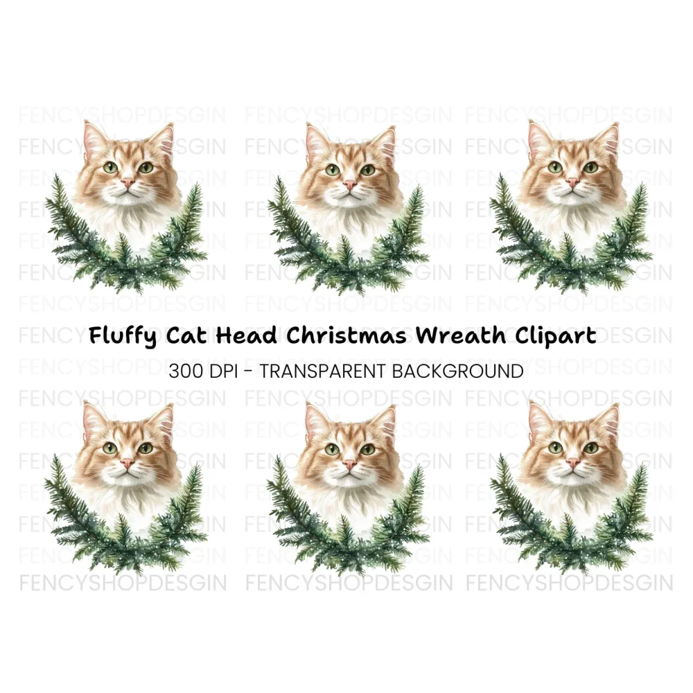Cat Christmas Wreath Clipart Bundle