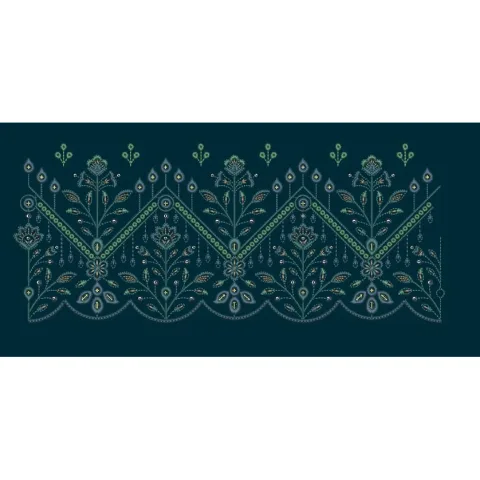 Ornate Chevron Peaks and Botanical Spire Embroidery Design