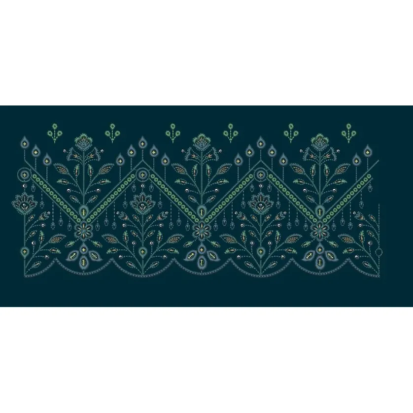 Ornate Chevron Peaks and Botanical Spire Embroidery Design
