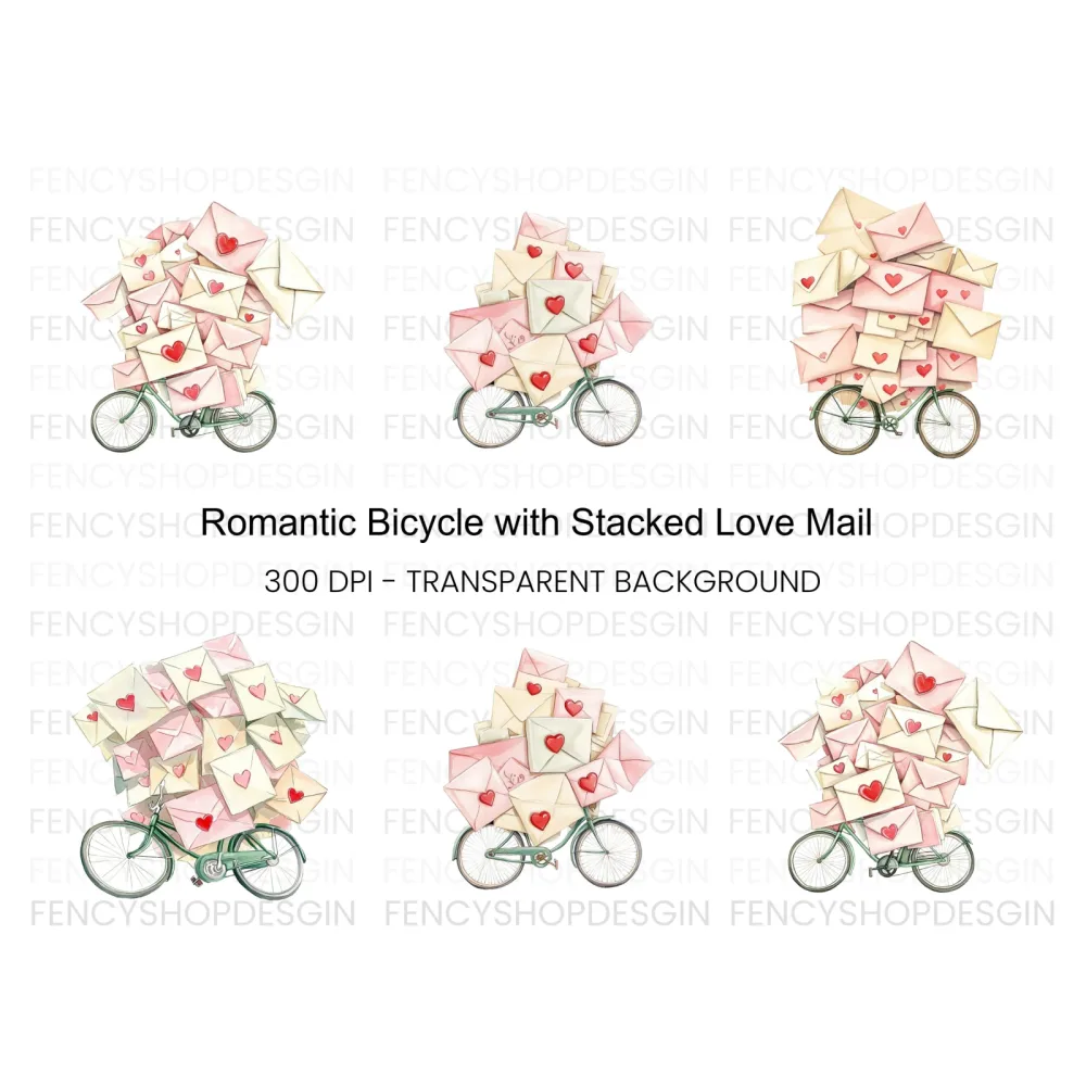 Romantic Bicycle Mail Clipart Bundle
